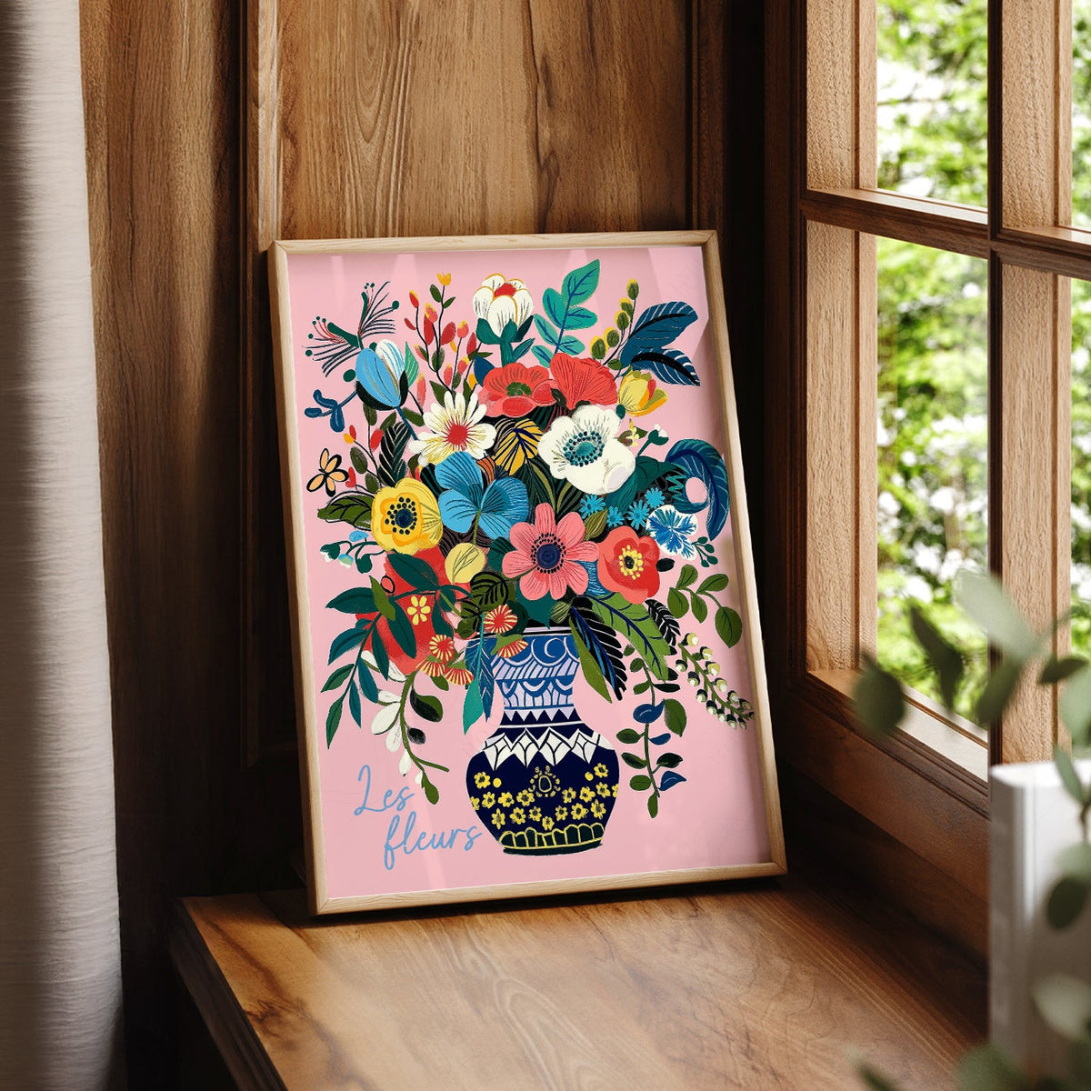 Les Fleurs Botanical Art Print – Colorful Flower Vase Wall Poster