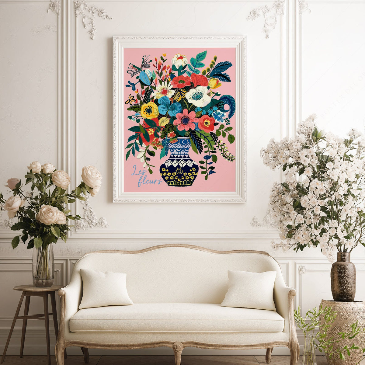 Les Fleurs Botanical Art Print – Colorful Flower Vase Wall Poster