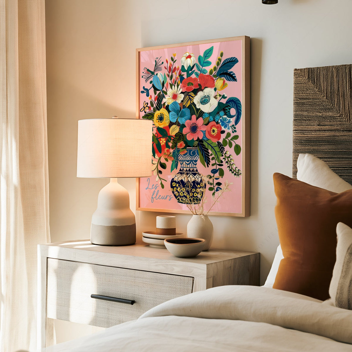 Les Fleurs Botanical Art Print – Colorful Flower Vase Wall Poster