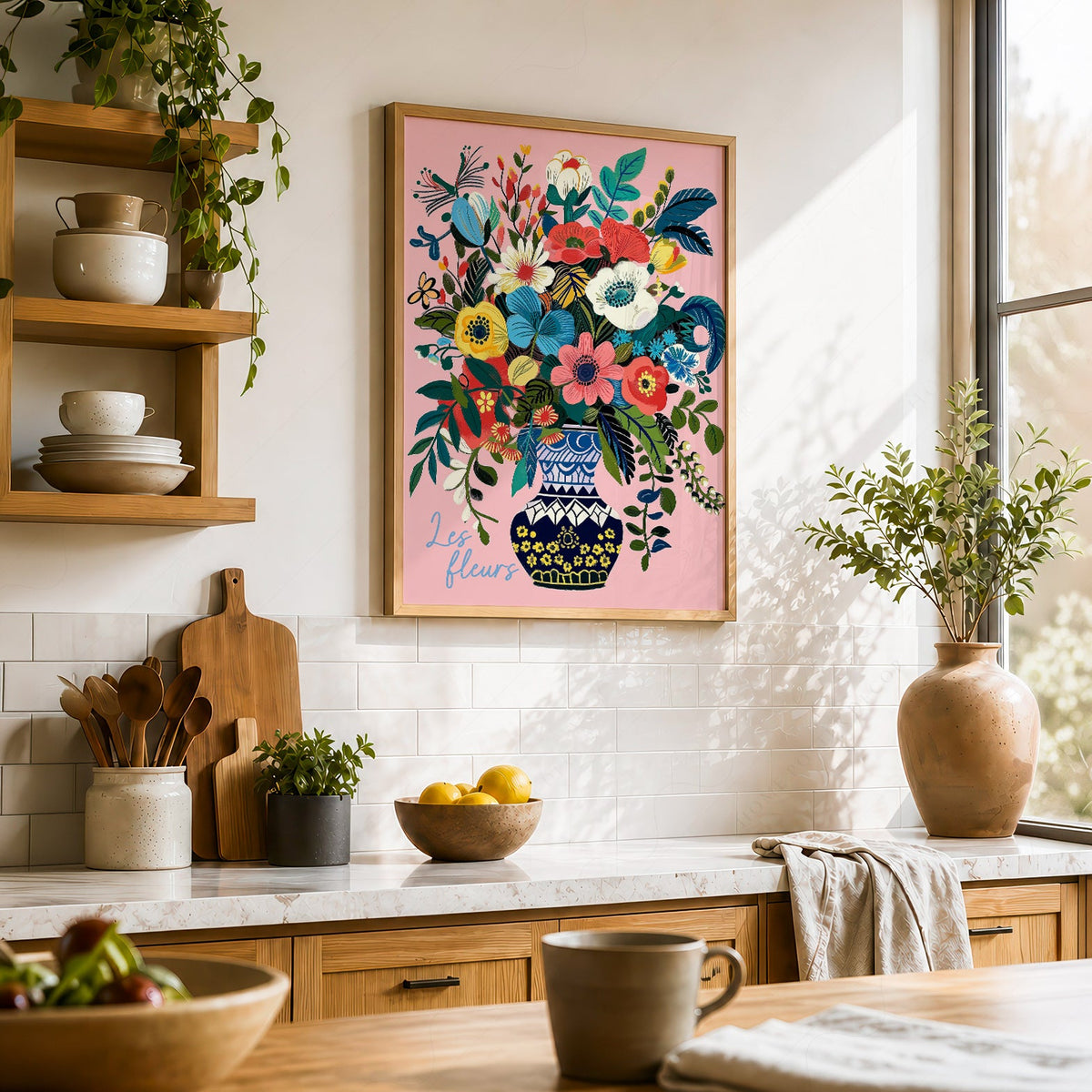 Les Fleurs Botanical Art Print – Colorful Flower Vase Wall Poster