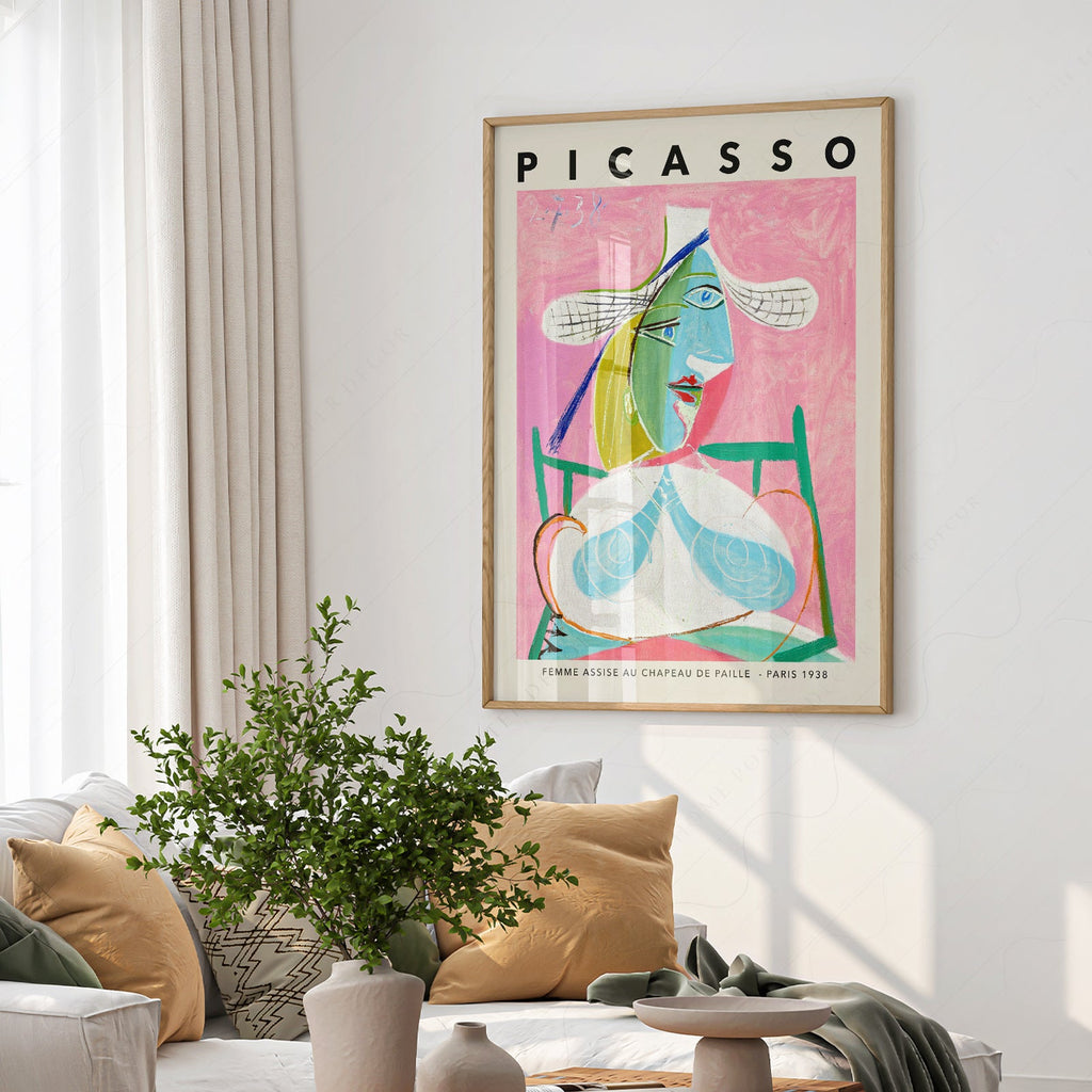 Pablo Picasso Femme Assise au Chapeau de Paille Print – Cubist Wall Art