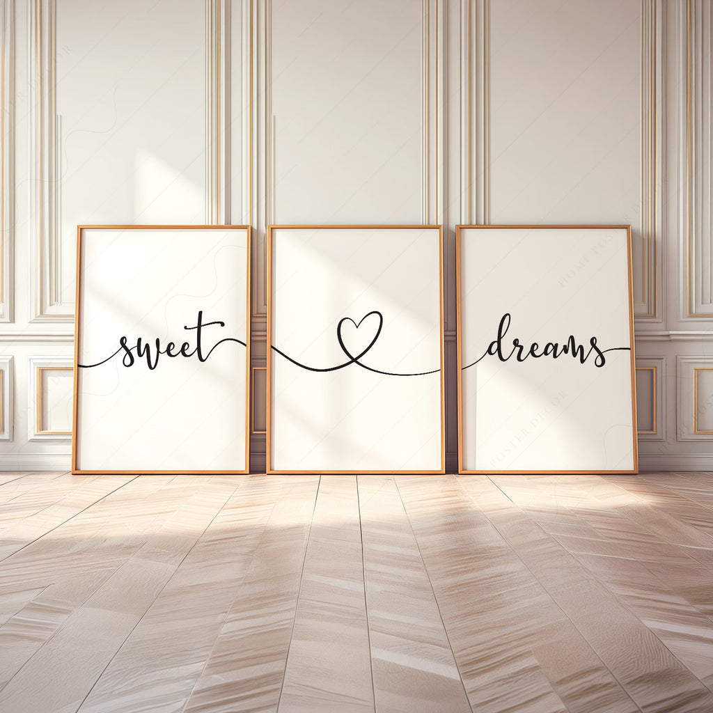 Sweet Dreams Set of 3 Prints – Minimalist Bedroom Wall Art Poster