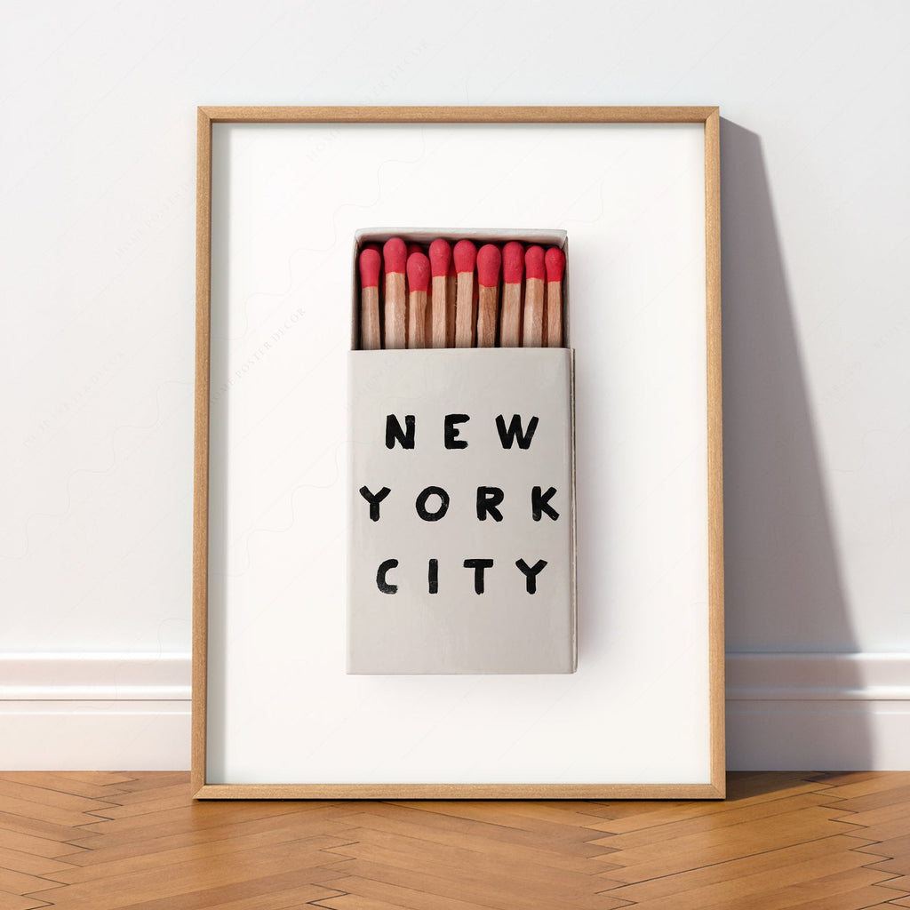 New York City Matchbox Print – Minimalist Retro Wall Art Poster