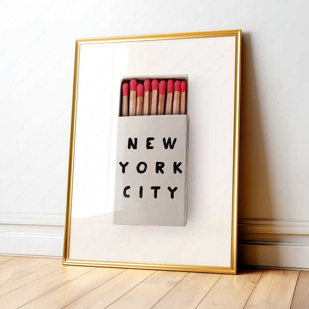 New York City Matchbox Print – Minimalist Retro Wall Art Poster