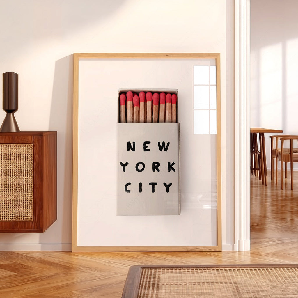 New York City Matchbox Print – Minimalist Retro Wall Art Poster