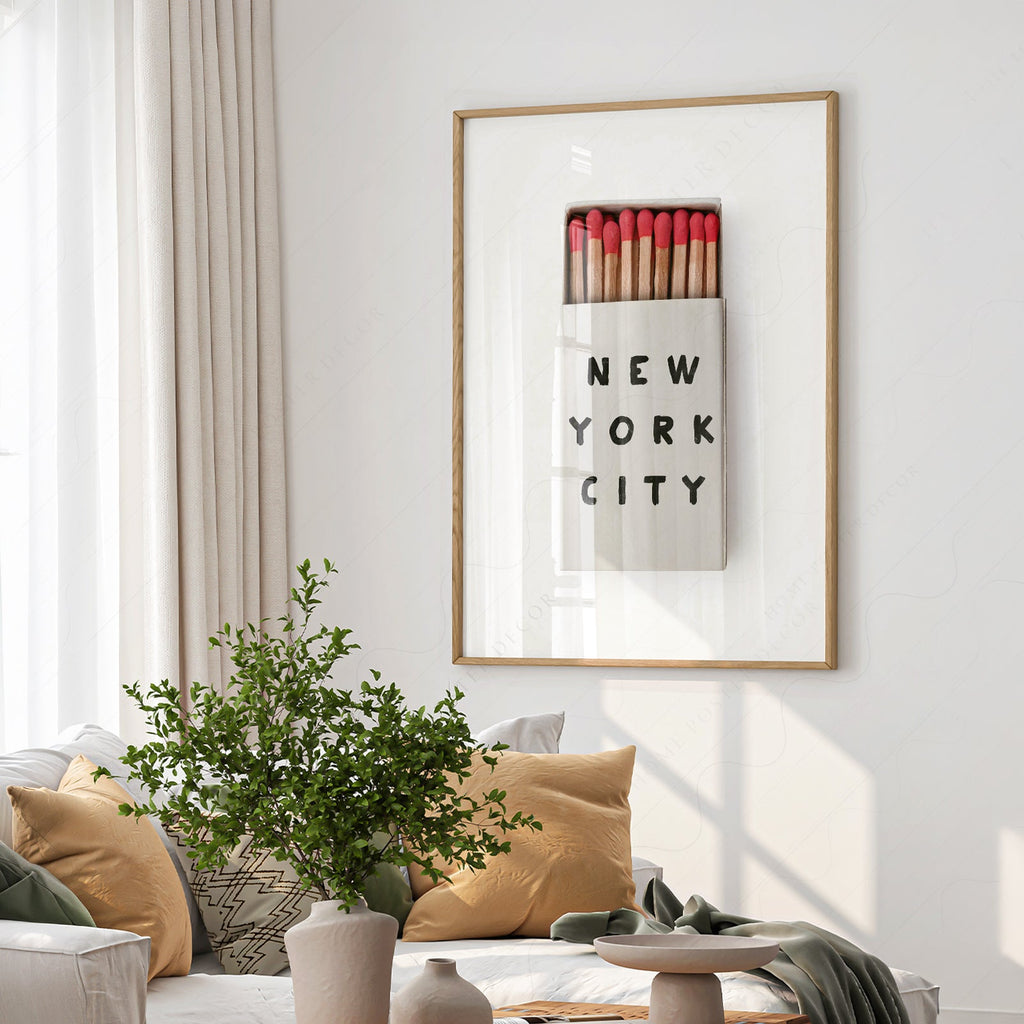 New York City Matchbox Print – Minimalist Retro Wall Art Poster