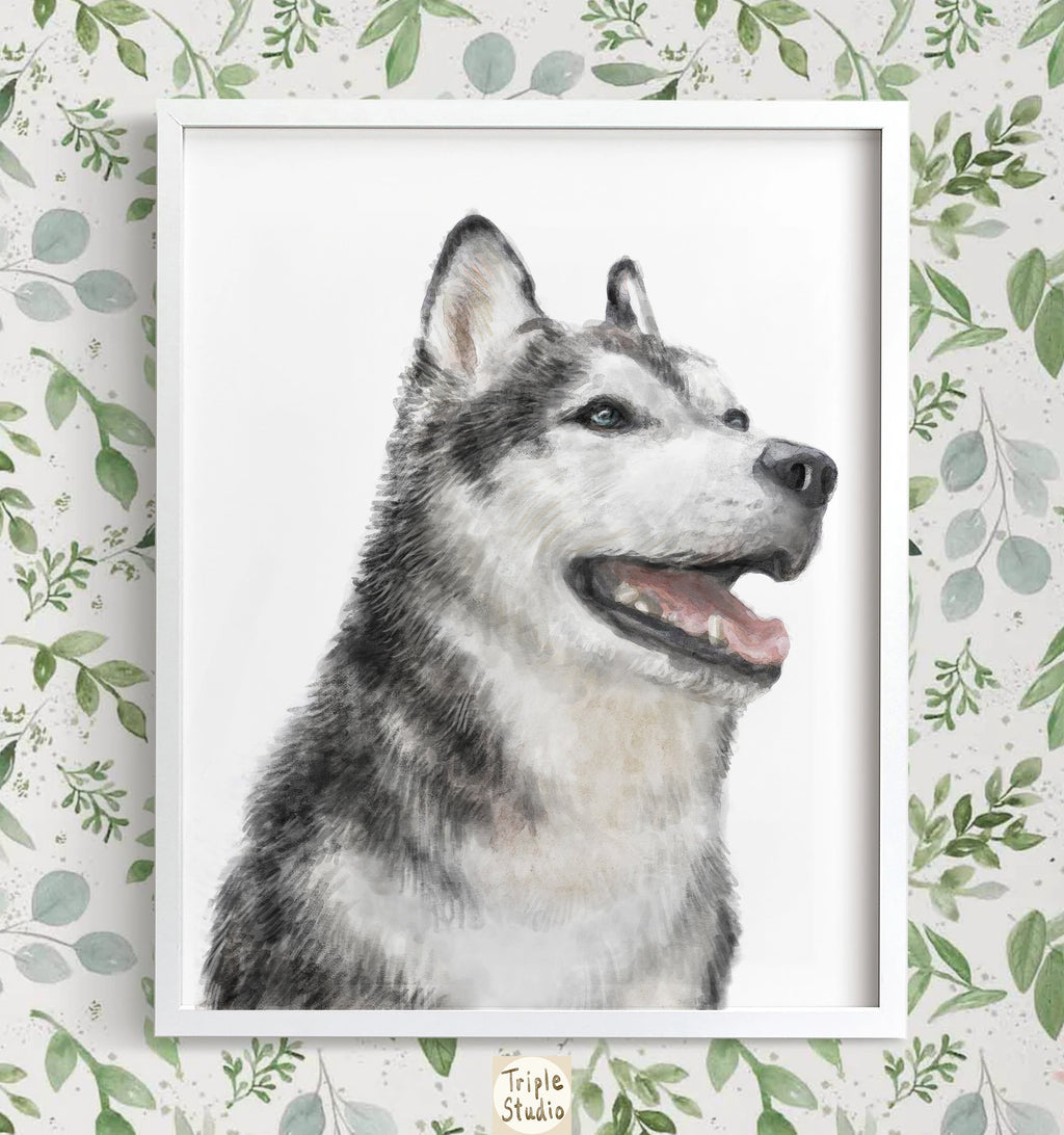 Peinture aquarelle Husky | Art mural moderne pour chiens