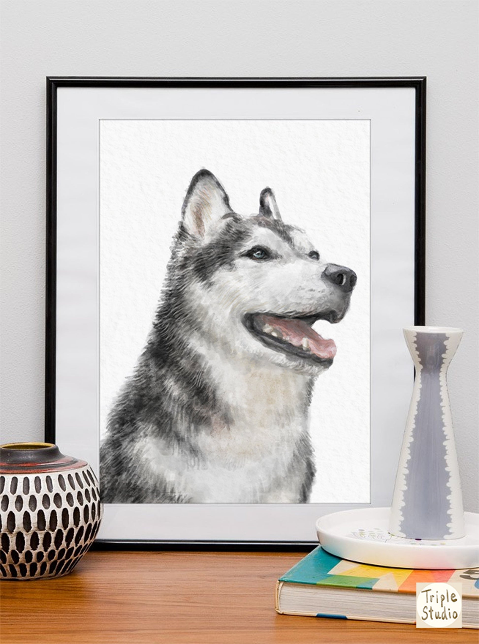 Peinture aquarelle Husky | Art mural moderne pour chiens