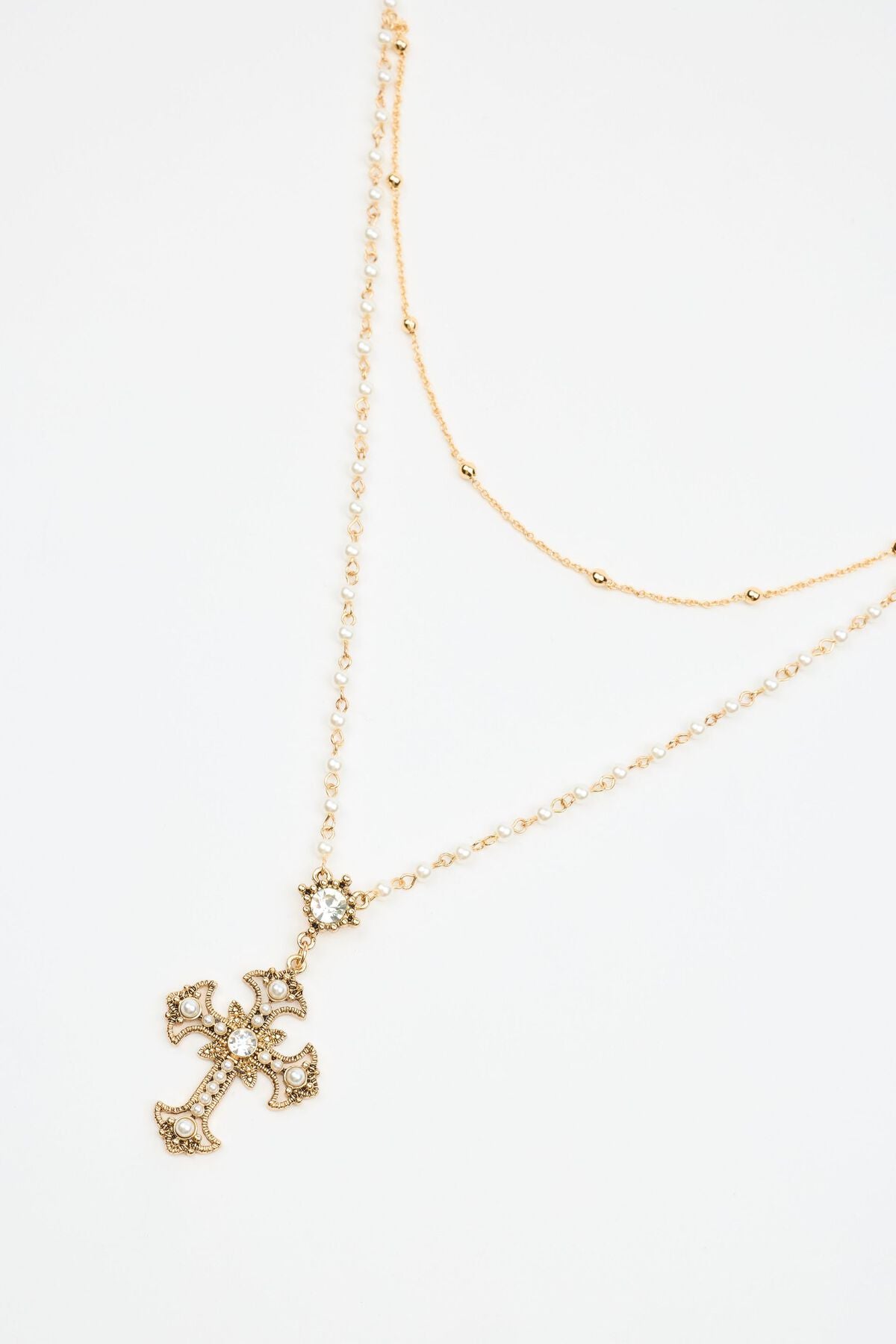 Ensemble de 2 colliers chapelet en perles et croix