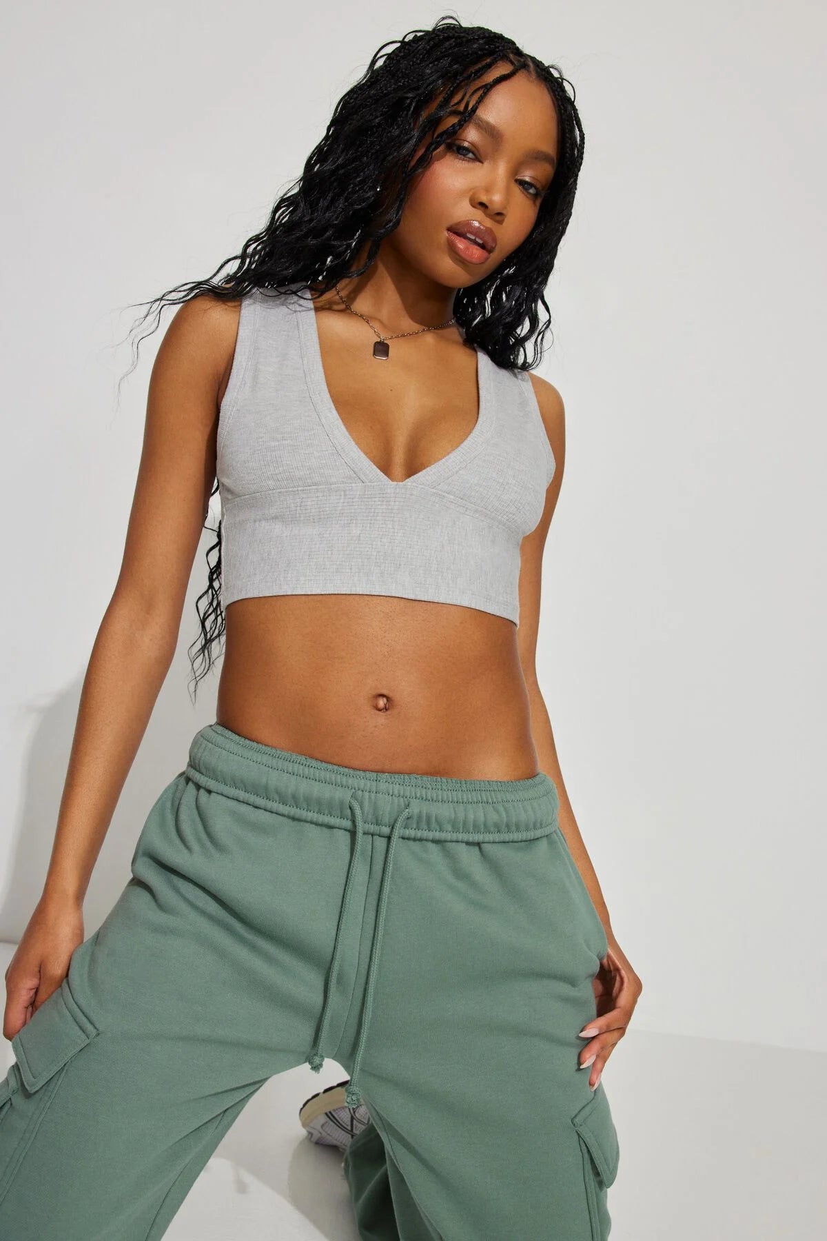 Plunge V-Neck Rib Tank Top