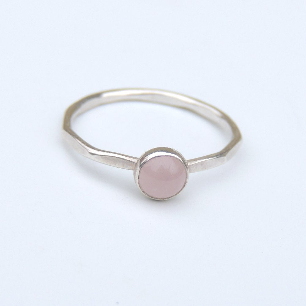 Rose Quartz Ring Sterling Silver Stacking Ring Bezel Set
