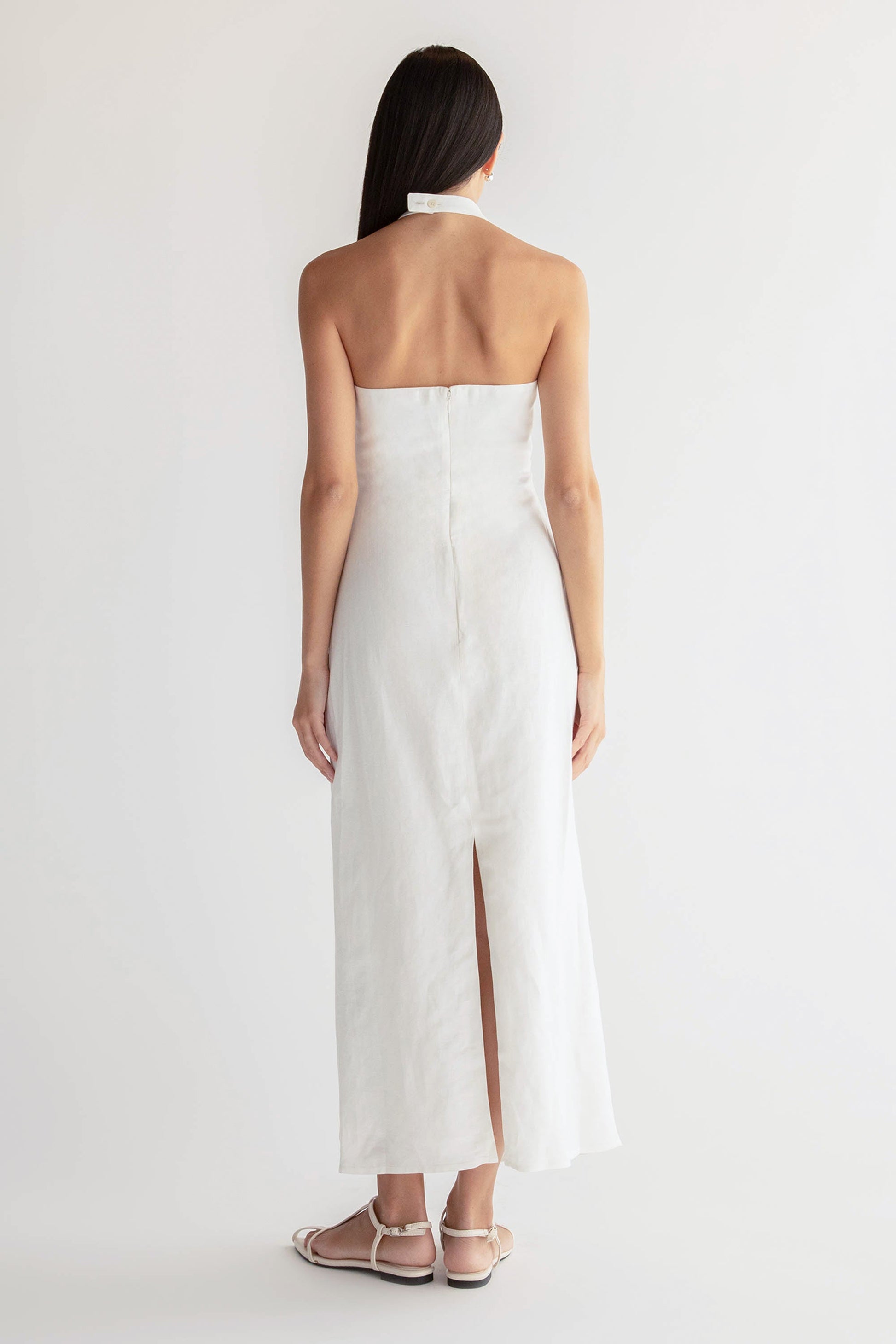 ROBE LONGUE ASYMÉTRIQUE EN MÉLANGE DE LIN