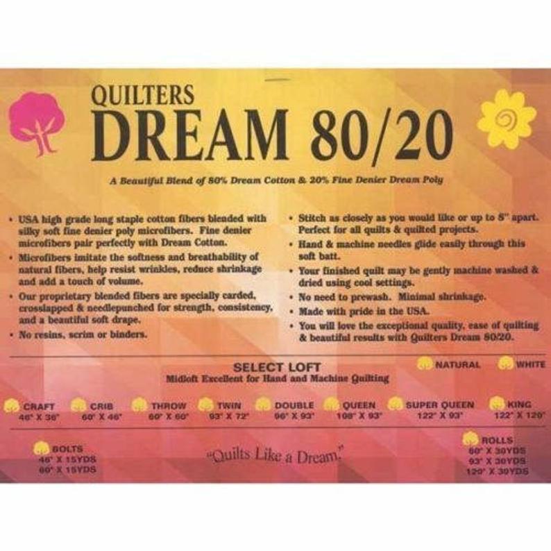 Quilters Dream 80/20 Select, 93" et 121" de large, 1/4 yard