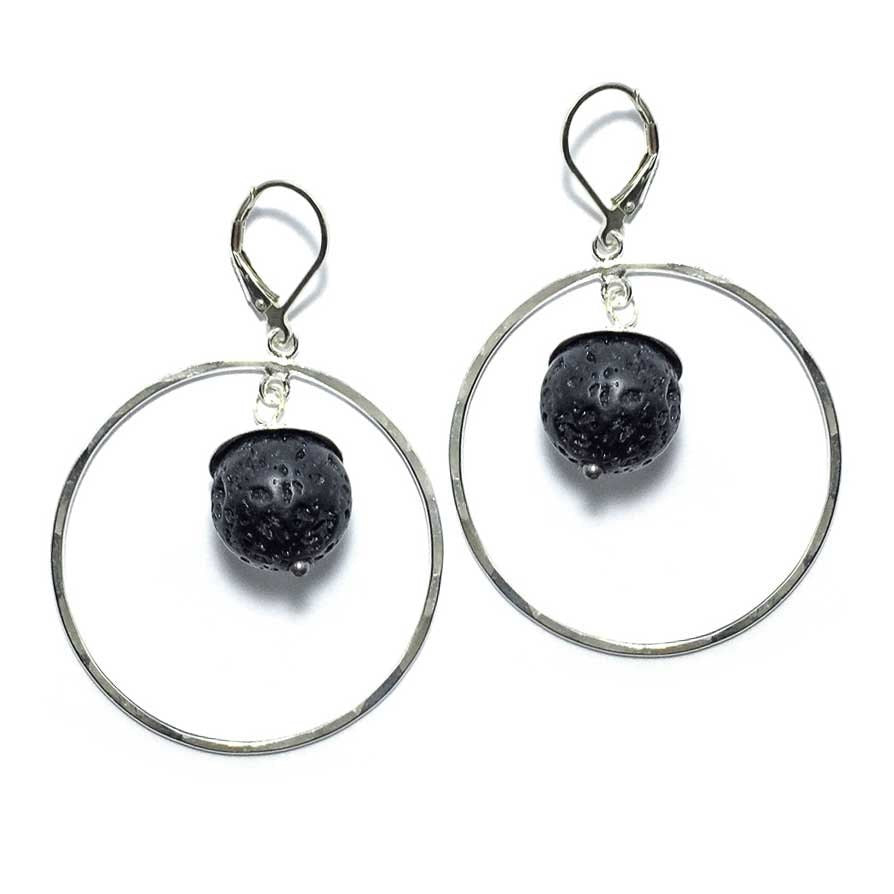 Boucles d'oreilles en améthyste, créoles en argent martelé, pierre de naissance de février, cadeau pour femme