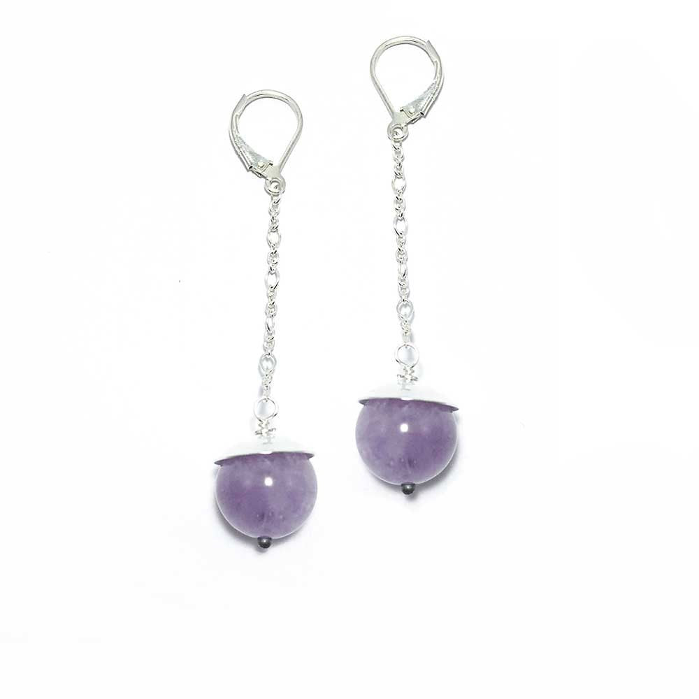 Boucles d'oreilles boule et chaîne bleu aqua - Pierre précieuse amazonite, longues boucles d'oreilles pendantes