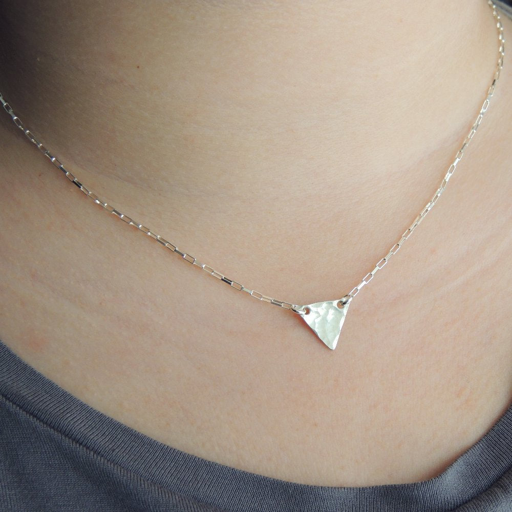 Hammered Triangle Necklace Sterling Silver Simple Geometric Jewelry