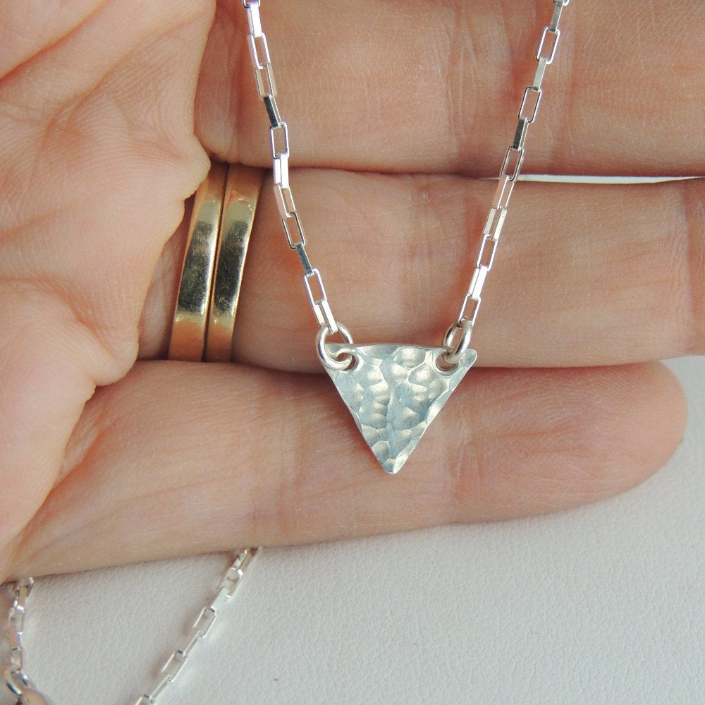 Hammered Triangle Necklace Sterling Silver Simple Geometric Jewelry