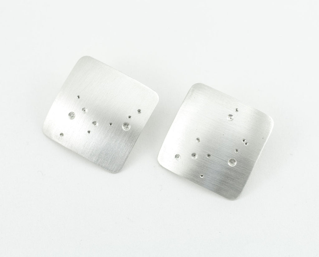 Grandes boucles d'oreilles carrées - Boucles d'oreilles géométriques en argent brossé - Boucles d'oreilles à tige audacieuses