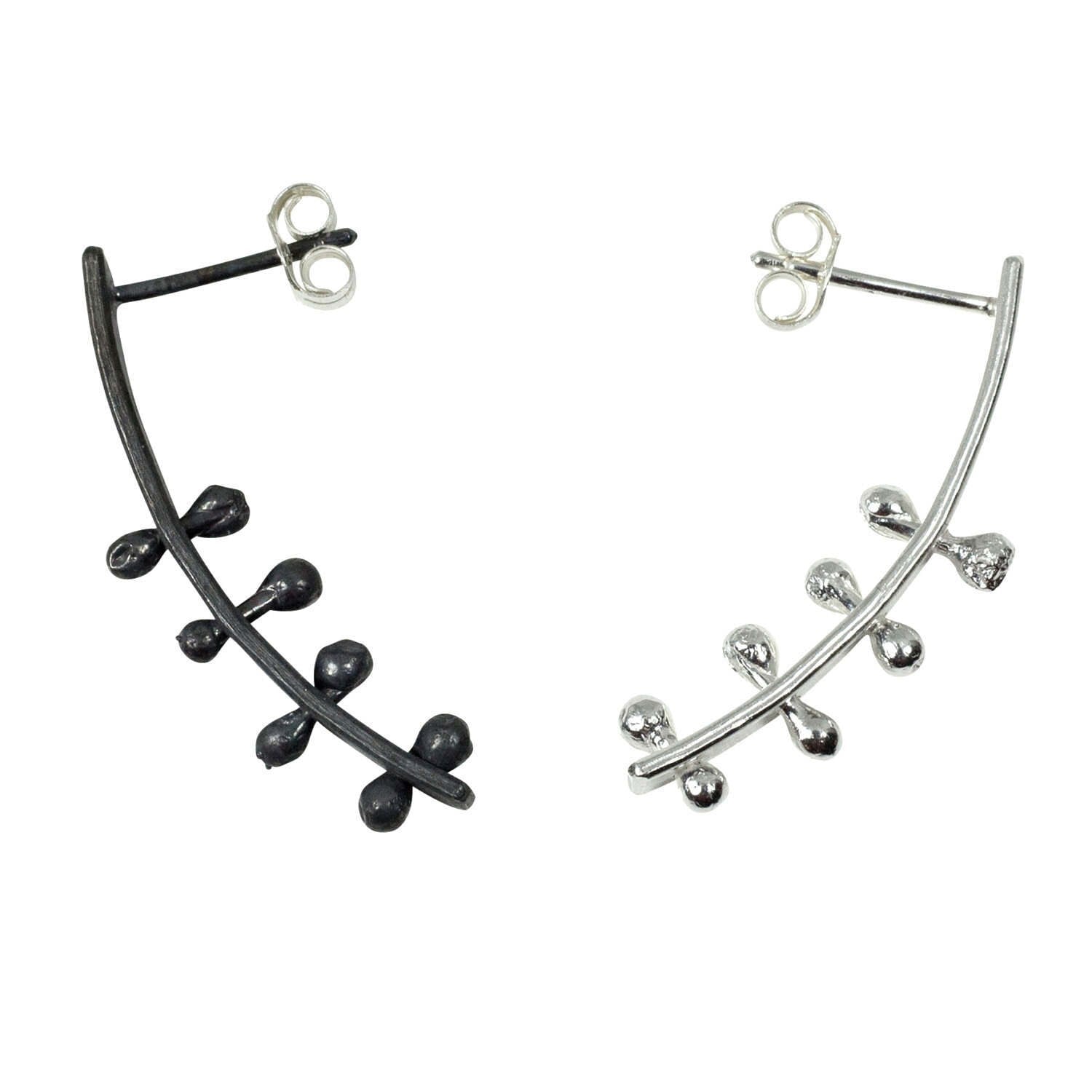 Mismatched Sterling Silver Stud Earrings: Oxidized & Brushed Silver