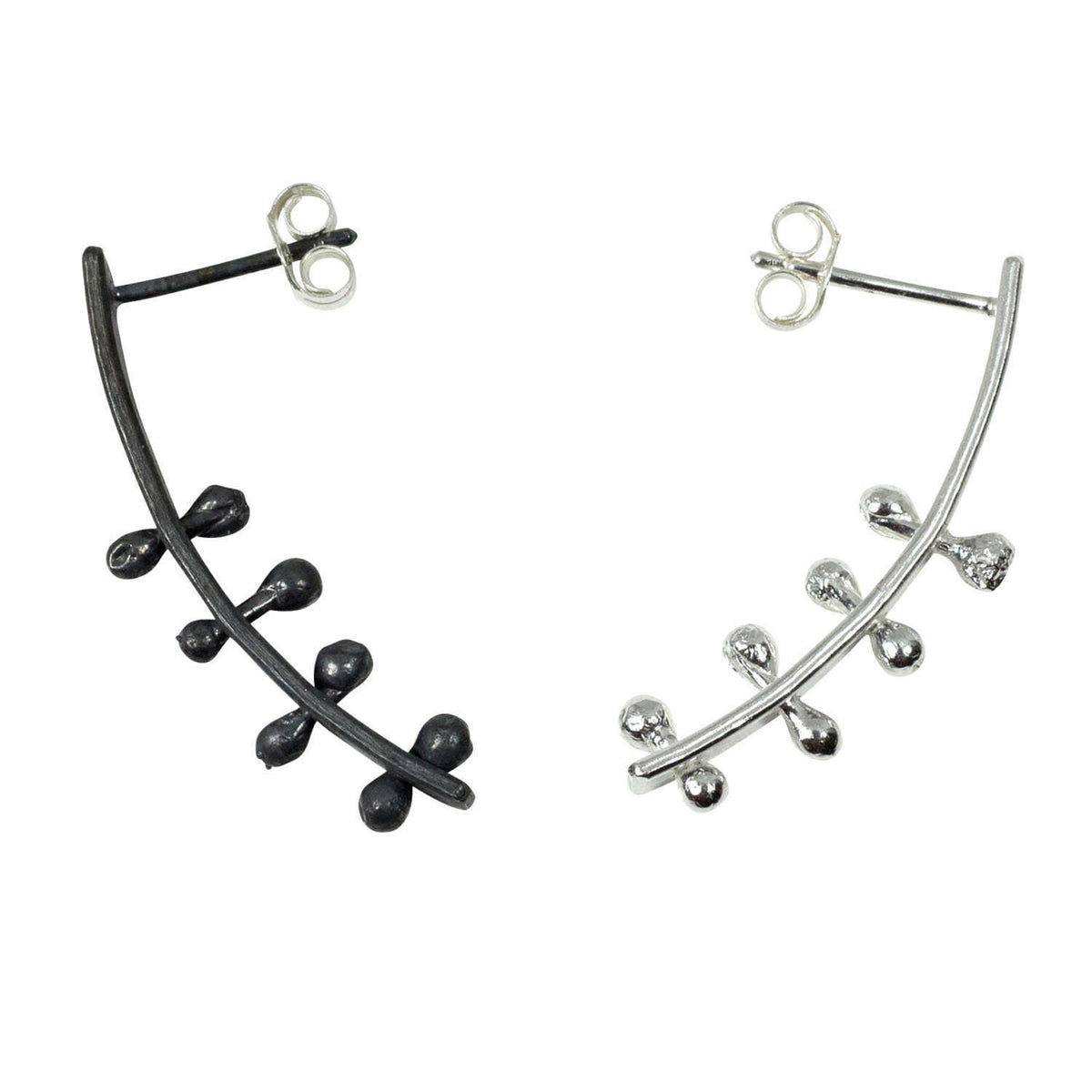 Mismatched Sterling Silver Stud Earrings: Oxidized & Brushed Silver