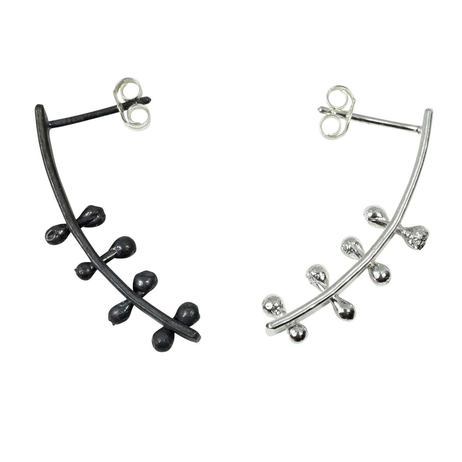 Mismatched Sterling Silver Stud Earrings: Oxidized & Brushed Silver