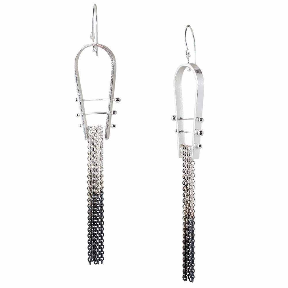 Boucles d'oreilles à franges en argent, bijoux géométriques tendance, cadeau pour femme, bijoux abstraits ombrés