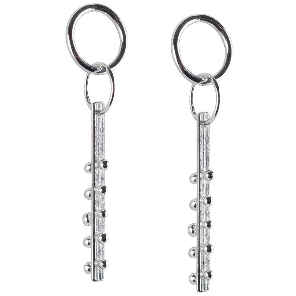 Boucles d'oreilles créoles et barre - Boucles d'oreilles à tige géométriques - Élégantes boucles d'oreilles en argent à offrir pour elle - Boucles d'oreilles longues et rondes - Boucles d'oreilles urbaines