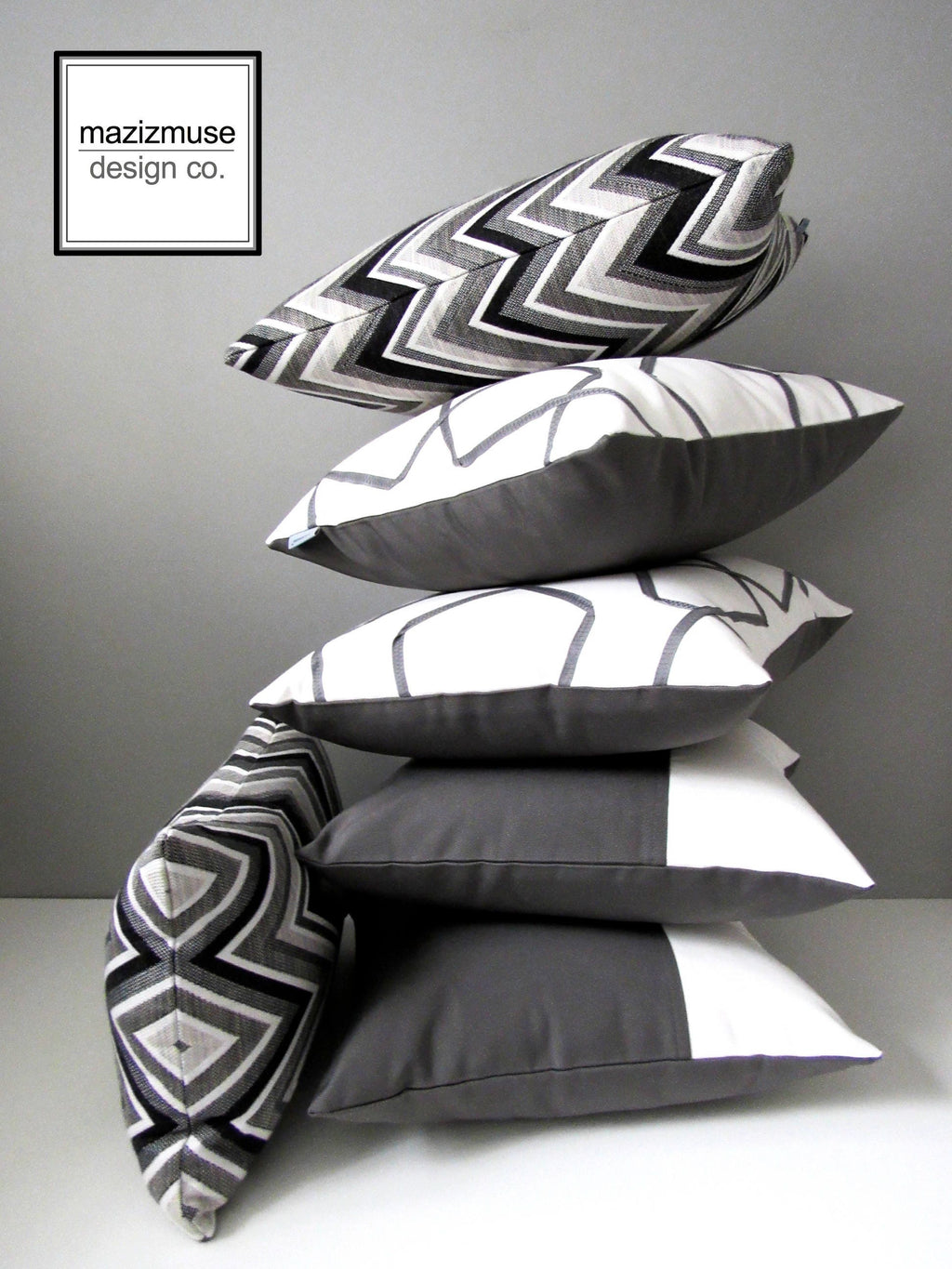 Modern Grey & White Sunbrella® Outdoor Pillow Cover, Charcoal Gray Cushion Cover