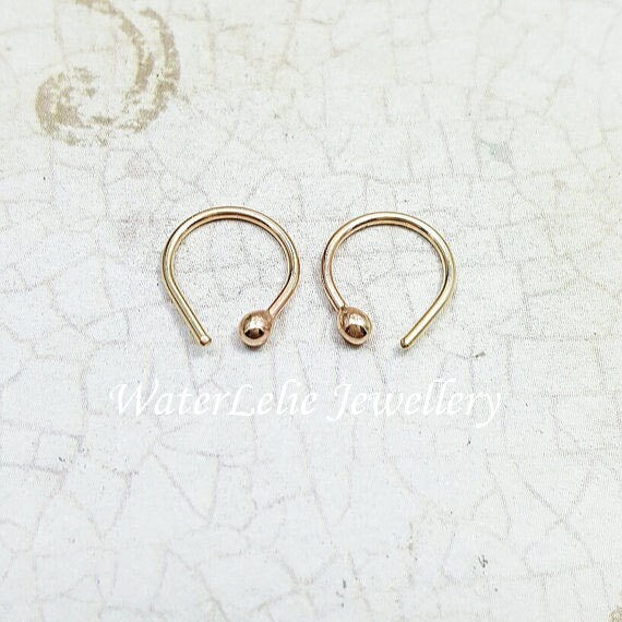 14k Gold Ball Hoop Earrings: Minimalist Huggie Earrings (3/8" 10mm)