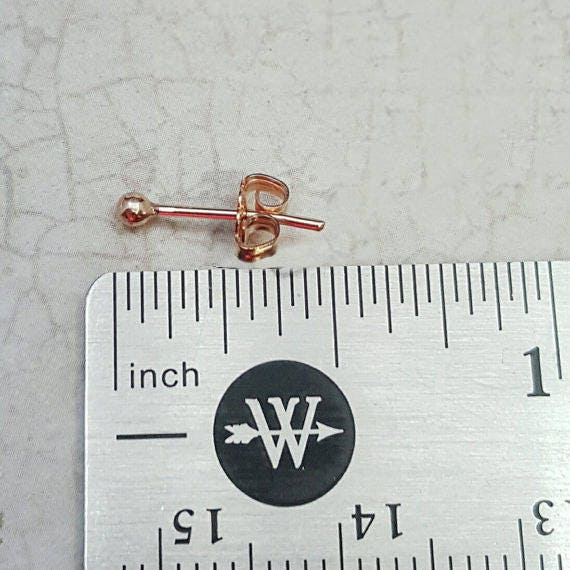 14K Solid Gold Tiny Ball Stud Earrings: 2mm Rose Gold, 21 Gauge