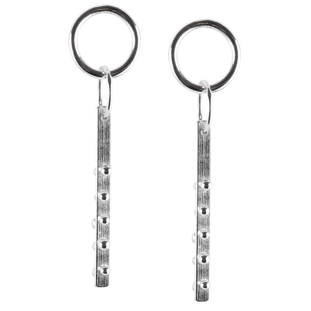 Boucles d'oreilles créoles et barre - Boucles d'oreilles à tige géométriques - Élégantes boucles d'oreilles en argent à offrir pour elle - Boucles d'oreilles longues et rondes - Boucles d'oreilles urbaines