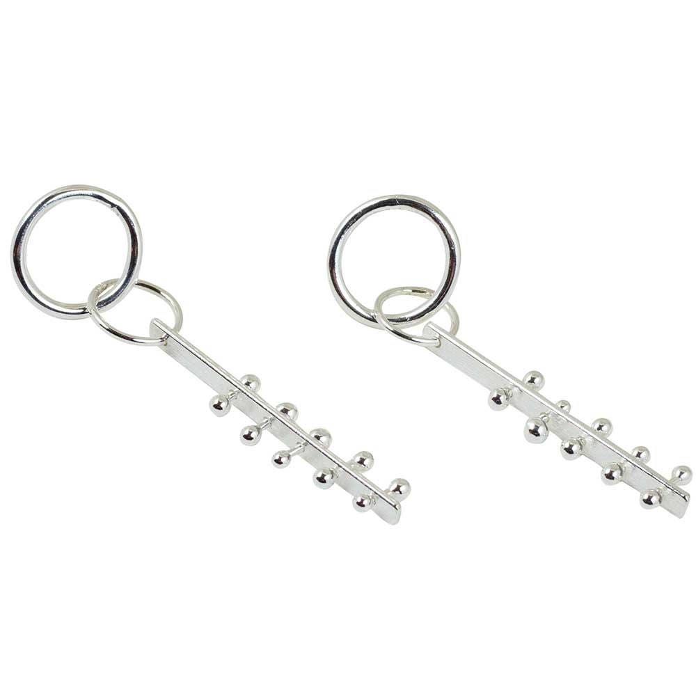 Boucles d'oreilles créoles et barre - Boucles d'oreilles à tige géométriques - Élégantes boucles d'oreilles en argent à offrir pour elle - Boucles d'oreilles longues et rondes - Boucles d'oreilles urbaines