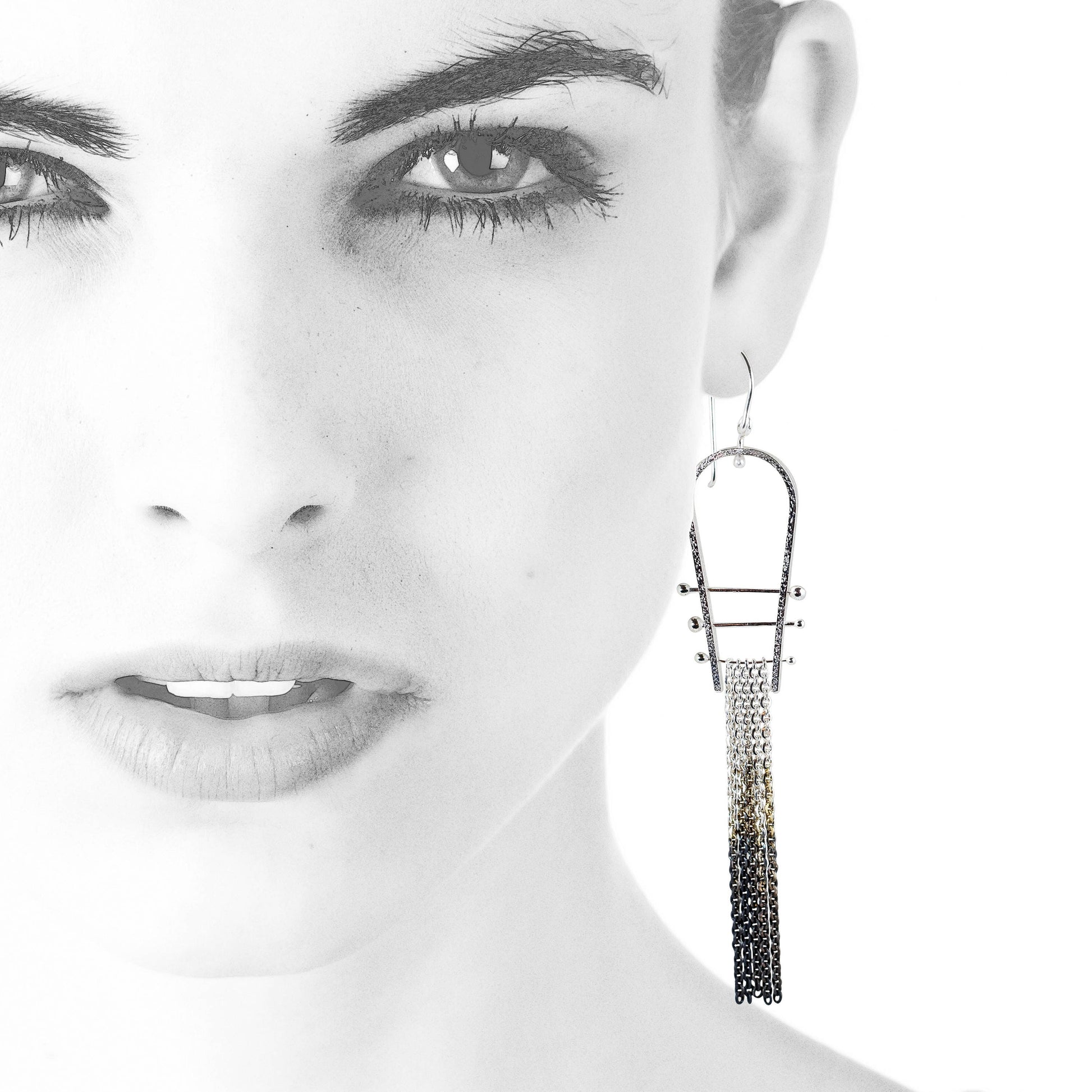 Boucles d'oreilles à franges en argent, bijoux géométriques tendance, cadeau pour femme, bijoux abstraits ombrés