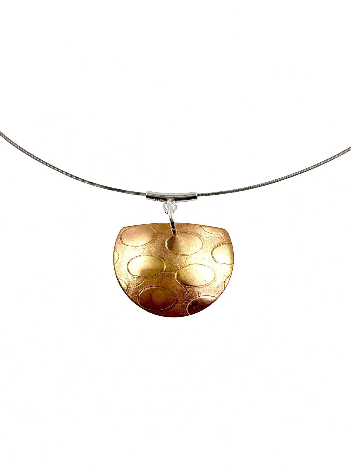 Collier pendentif en laiton texturé - Pendentif court et simple - Cadeau simple pour elle - Collier décontracté - Collier demi-cercle en laiton or rose