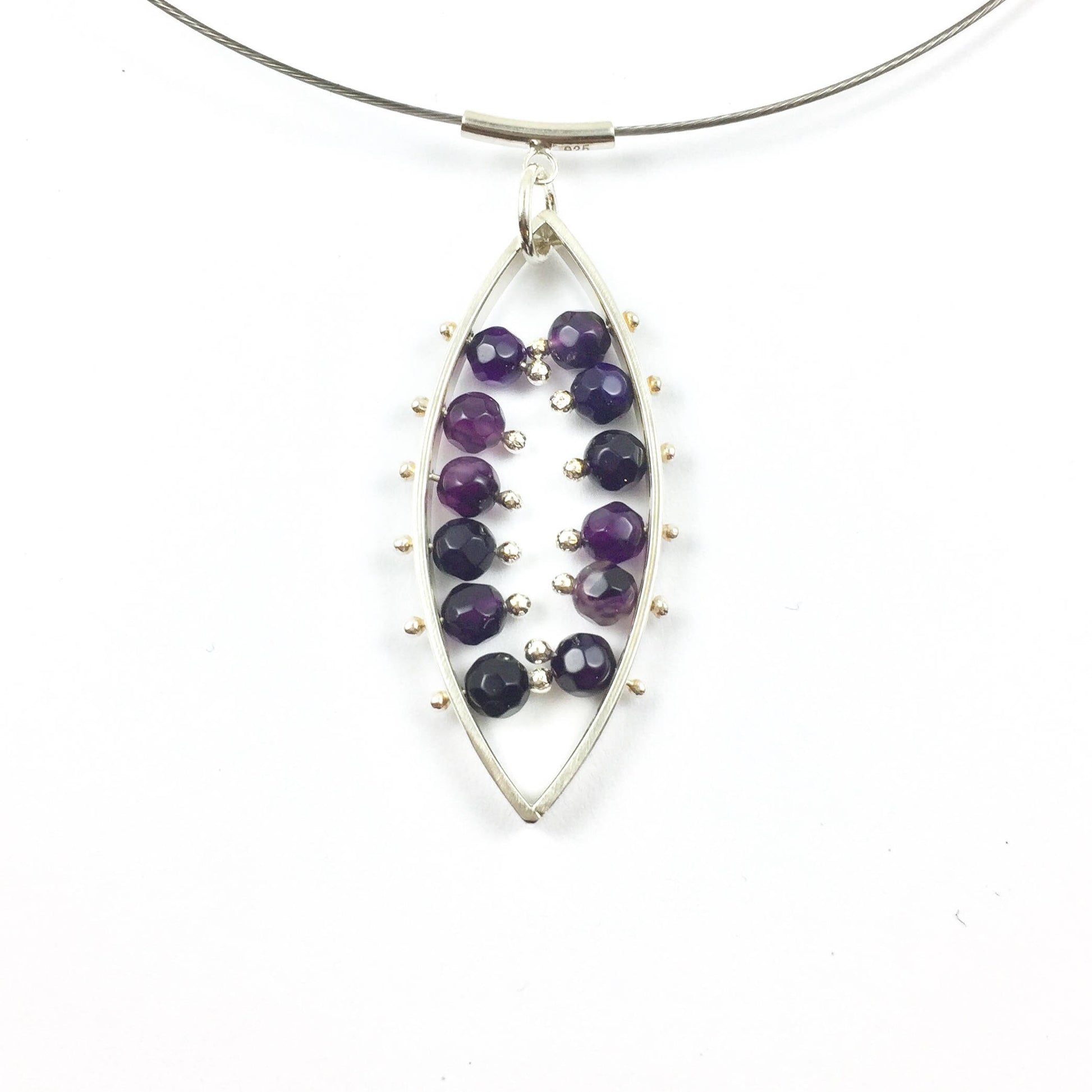Pierre de naissance de février, pendentif en améthyste, collier violet foncé