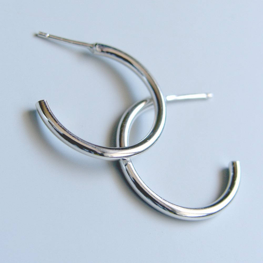 Sterling Silver Hoops 1 inch  25mm Stud Hoop Earrings Hammered Hoops Silver Studs