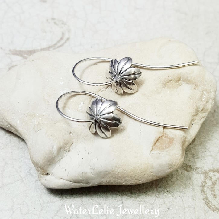 Argentium Silver Bellflower Earrings: Minimalist Petal Hoops