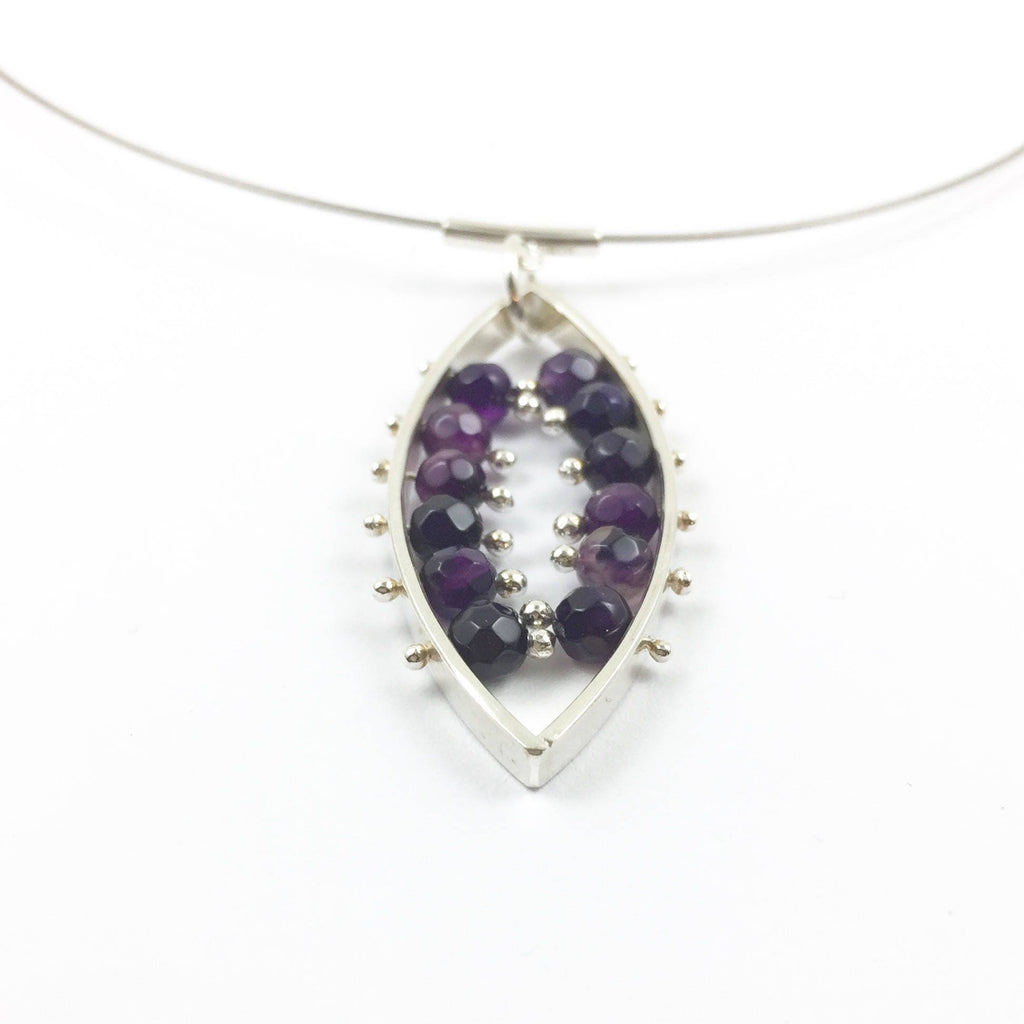 Pierre de naissance de février, pendentif en améthyste, collier violet foncé