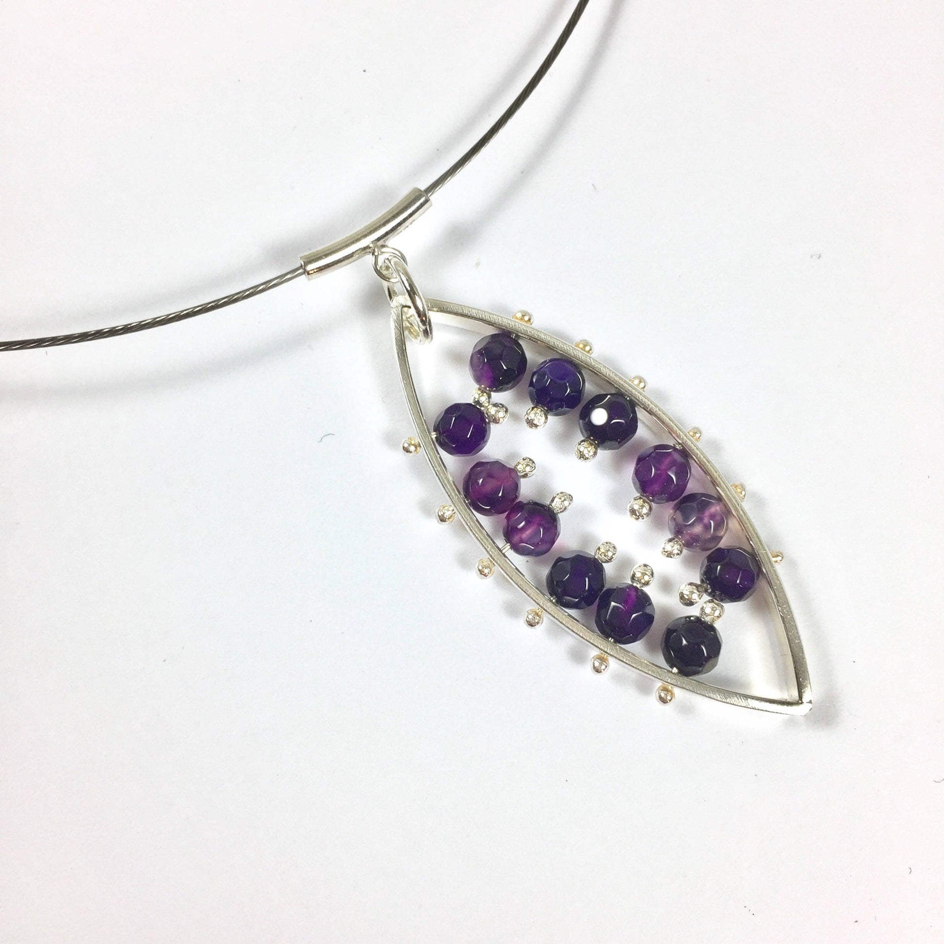 Pierre de naissance de février, pendentif en améthyste, collier violet foncé