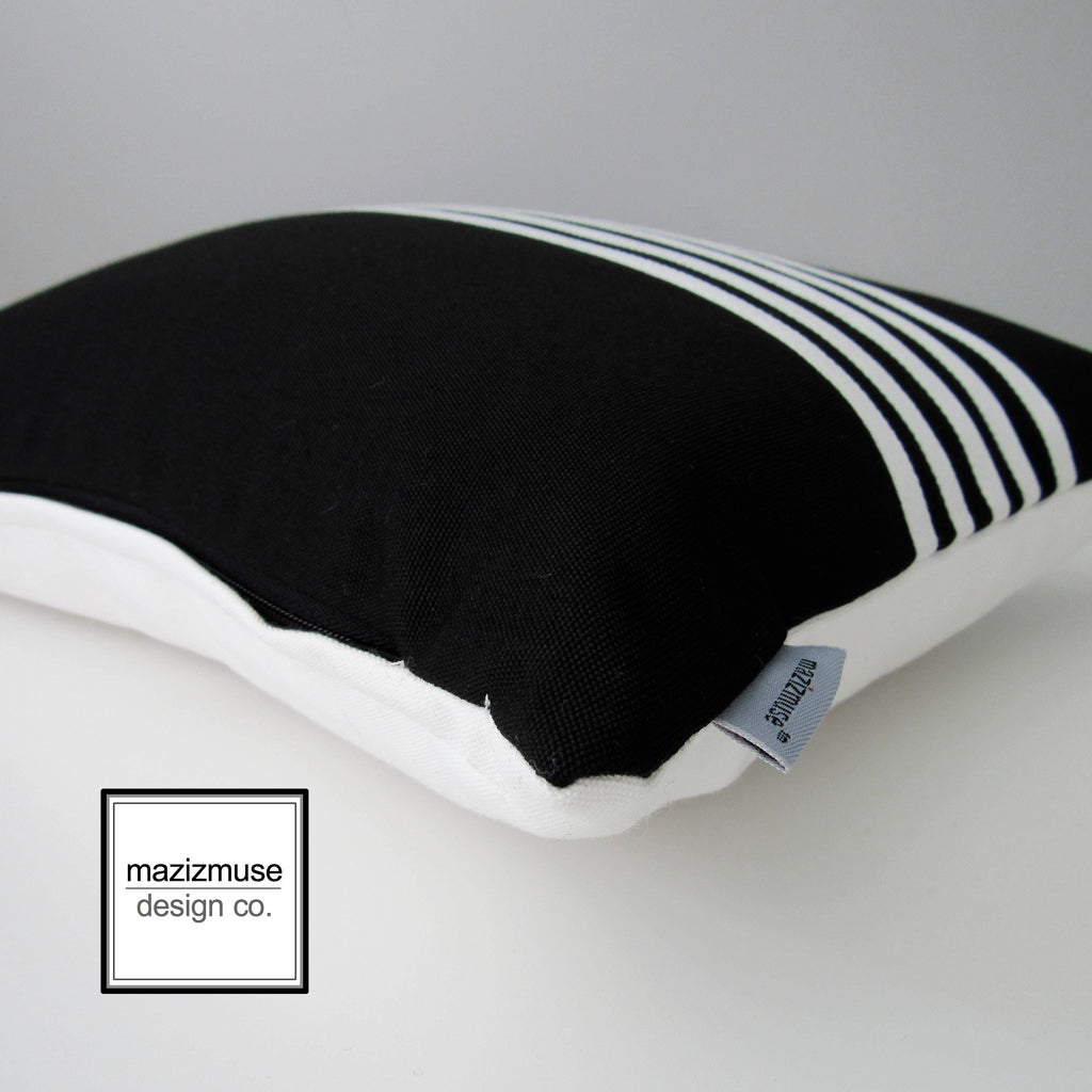 Housse de coussin décorative noire et vert citron, housse de coussin moderne rayée Sunbrella 
