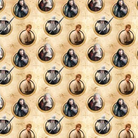 Camelot Fabrics- Lord of the Rings- Hobbit Characters in Circles- 23210101J