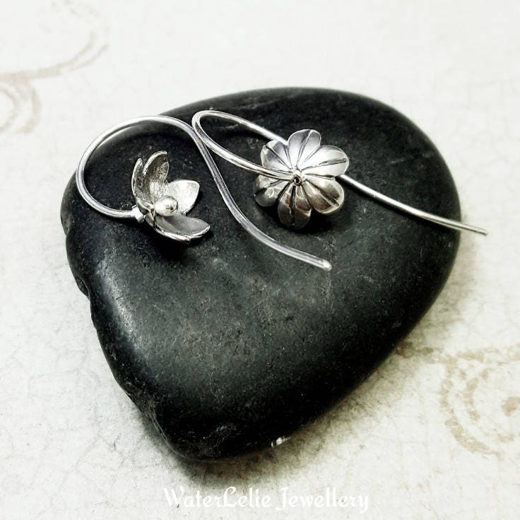 Argentium Silver Bellflower Earrings: Minimalist Petal Hoops