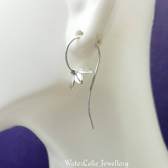 Argentium Silver Bellflower Earrings: Minimalist Petal Hoops
