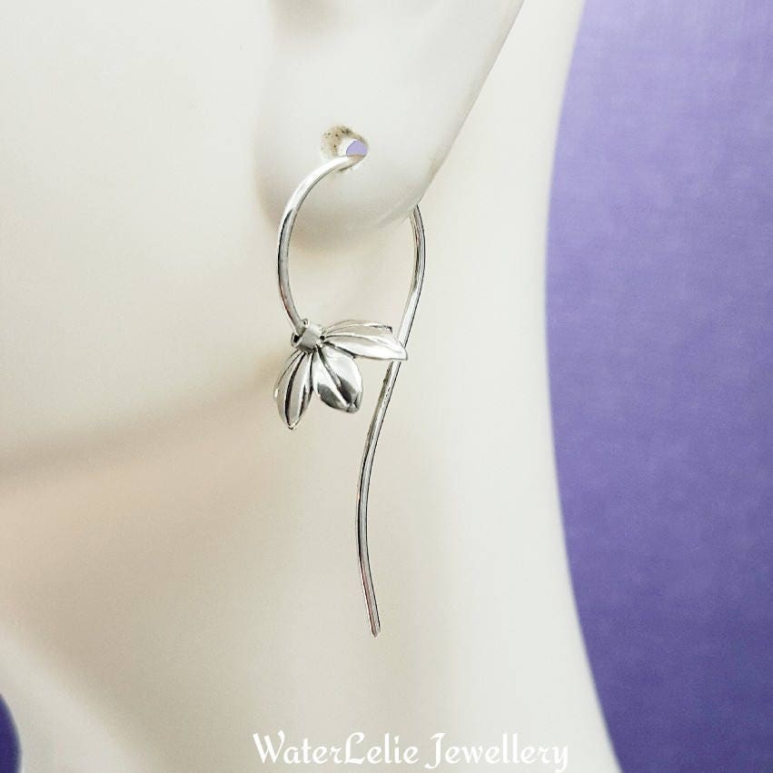 Argentium Silver Bellflower Earrings: Minimalist Petal Hoops