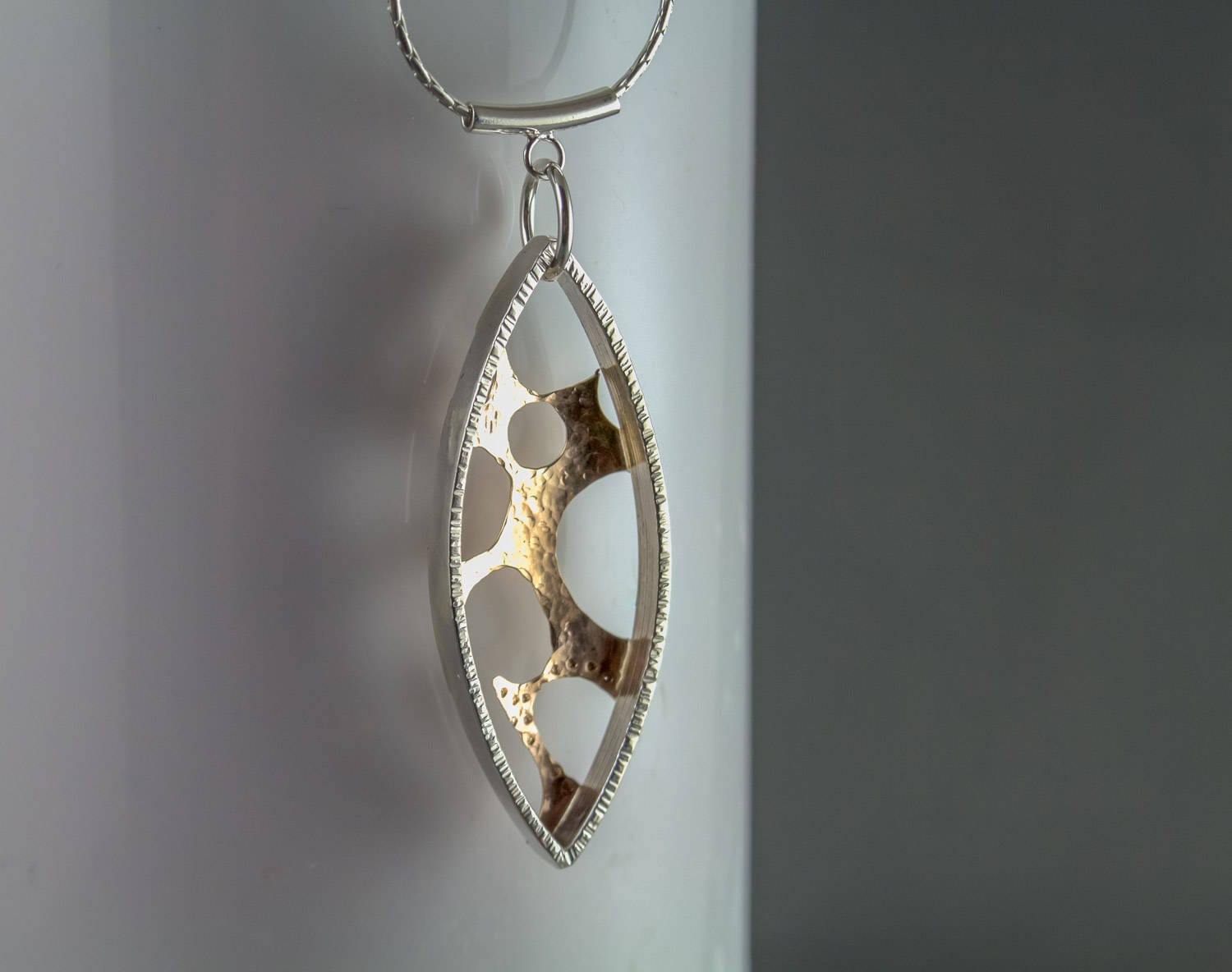 Collier long pendentif en or massif 14 carats et argent, cadeau pour elle
