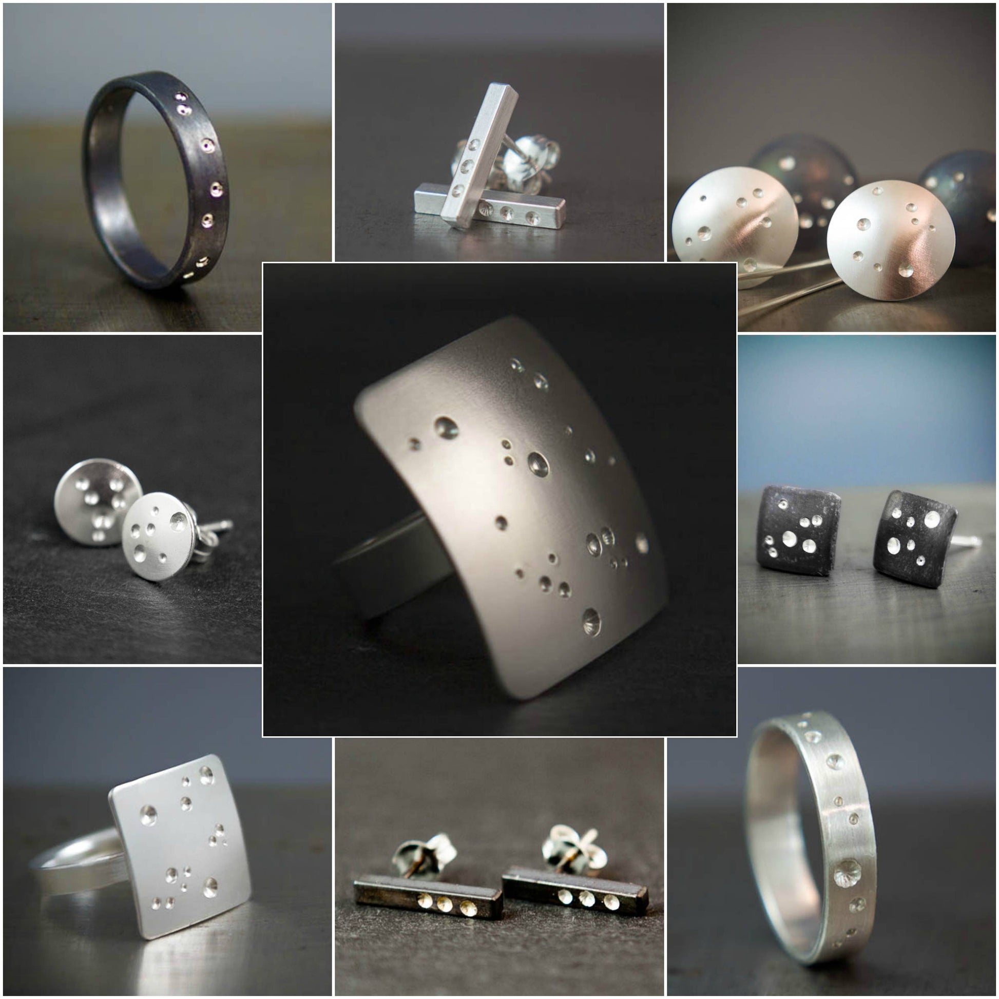 Bague carrée en argent, bague céleste, bague carrée, bague cocktail en argent recyclé, bague géométrique pour femme, bague en argent brossé à offrir