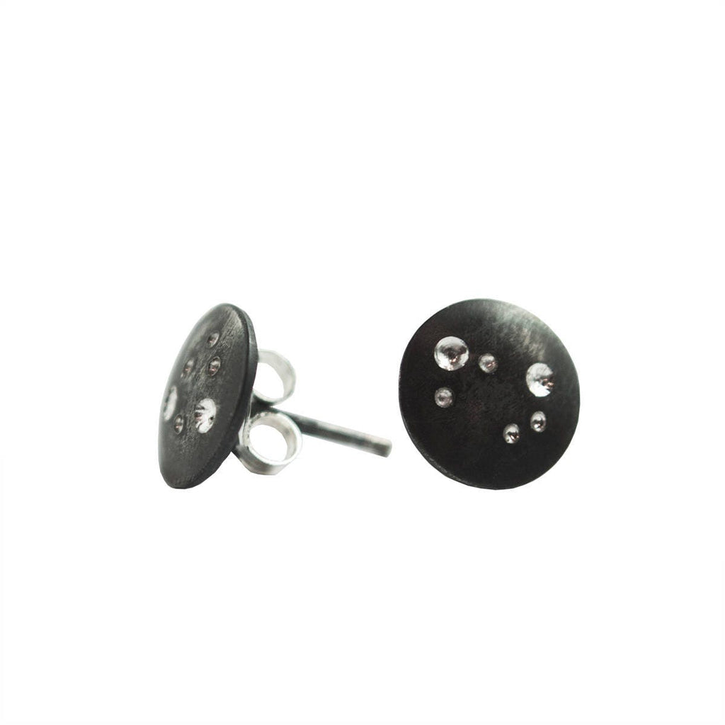 Boucles d'oreilles à tige noires, boucles d'oreilles célestes, boucles d'oreilles cercle noir, boucles d'oreilles ciel nocturne, boucles d'oreilles argent noir