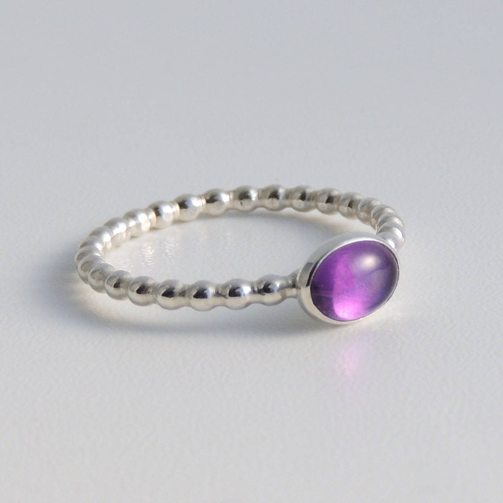 Bague solitaire en argent sterling avec améthyste ovale et pierre précieuse