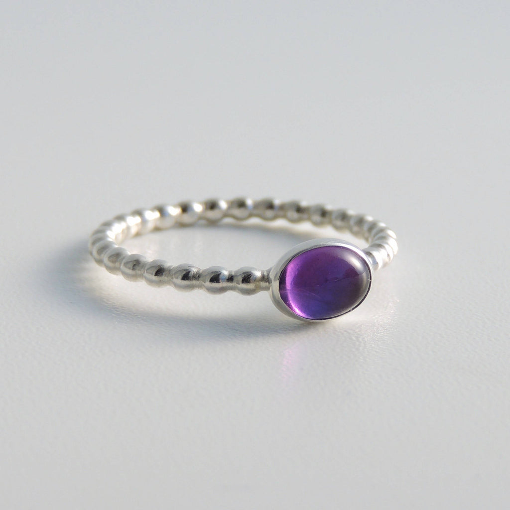 Oval Amethyst Ring Sterling Silver Gemstone Solitaire Ring