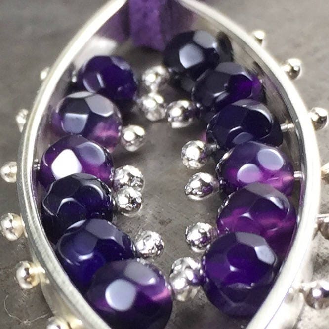 Pierre de naissance de février, pendentif en améthyste, collier violet foncé